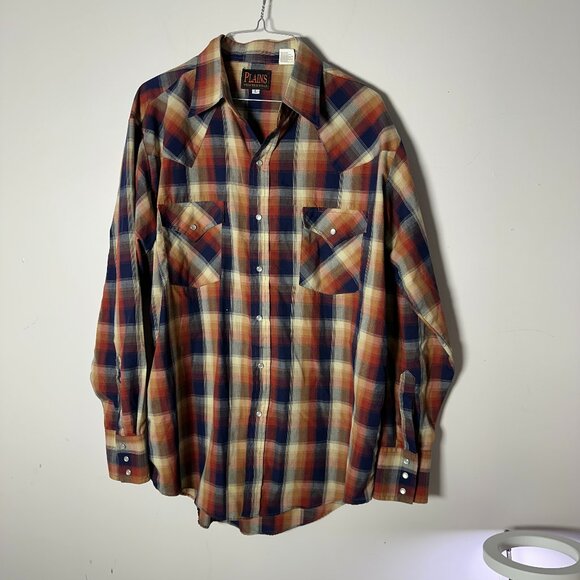 Plains Westerwear Other - EUC Plains Western Wear Long Sleeve Plaid Shirt Pearl Button L Large Mens